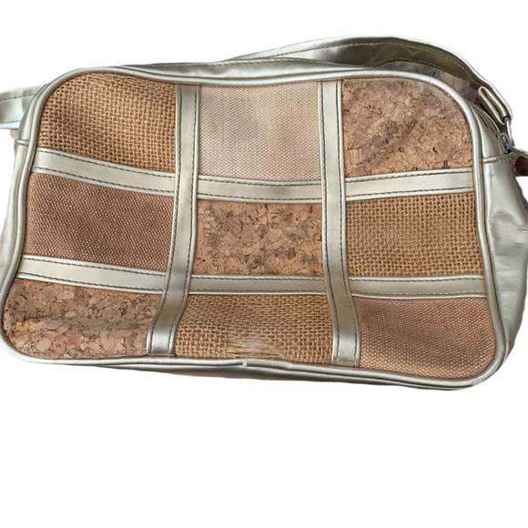 Vintage Gold & Cork Woven Straw Handbag - Unique Retro Style Purse - Picture 1 of 8